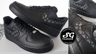 Louis Vuitton x black Nike Air Force 1 custom shoes  Sewing custommade LV Swoosh [upl. by Barrada]