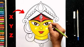 How To Draw Maa Durga Face From XYZ For Kids  Very Easy Maa Durga Face With Step By Step [upl. by Lulu11]