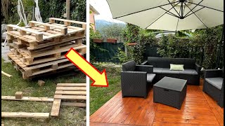 Cómo hacer SUELO de MADERA con PALETS  TARIMA o PISO Estilo Deck Fácil amp Barato [upl. by Desdee833]