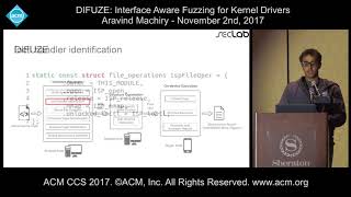 ACM CCS 2017  DIFUZE Interface Aware Fuzzing for Kernel Drivers  Aravind Machiry [upl. by Notxam110]