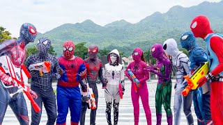 What If 10 SPIDERMAN in 1 HOUSE   Hey All SuperHero  Go To Trainning Nerf Gun [upl. by Azila]