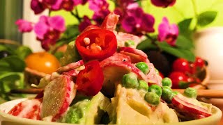 Avocado Pea Tomato Radicchio Romaine Salad with Garlic Cashew Dressing  Take 3 [upl. by Refanej]