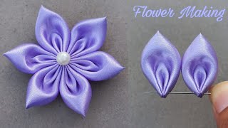 Clothes Flower Design Making  Small Flower Making With Cloth  How To Make Rose Flower [upl. by Aiyt94]