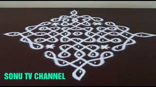 11 DOTS KOLAM MELIKALA MUGGULU  SIMPLE KOLAM KAMBI KOLAM [upl. by Hebner]