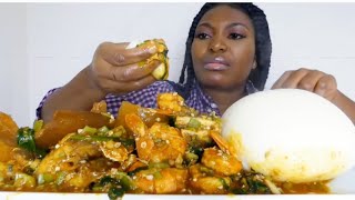 Asmr mukbang okra soup with poundo yam fufu [upl. by Nosemaj]