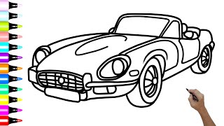 HOW TO DRAW JAGUAR SPORTS CAR ETYPE  DRAWING A FAMOUS JAGUAR CAR ETYPE SERIES [upl. by Esilenna69]