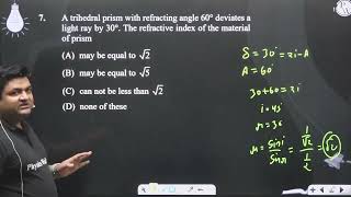 A trihedral prism with refracting angle 60 deviates a light ray by 30  The refractive [upl. by Eiramave]