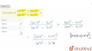 The value of cos 15  sin 15cos 15  sin 15 is  CLASS 12  TRIGONOMETRIC I [upl. by Aitital705]