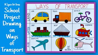 School Project Drawing on Ways of Transport  Drawing for Students  Types of Transport [upl. by Gosnell]