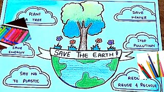 Earth Day Drawing Earth Day Poster Save Earth Save Environment PosterSave Earth Drawing [upl. by Ciardap643]