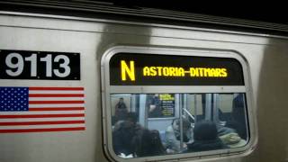 MTA New York City Subway  Astoria Bound R160B Alstom N Train 87338737 With 91139117  Canal St [upl. by Analem726]