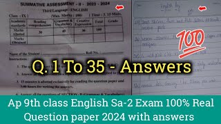 9th class English Sa2 real question paper 2024 with AnswersAp 9th Sa2 english exam answer key 2024 [upl. by Moonier]