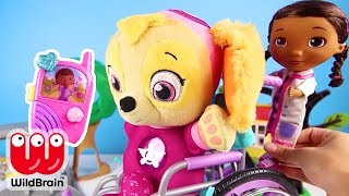 TOY PLAYSET with Paw Patrol Skye visiting Nick JR Doc McStuffins  Ellie Sparkles Toys and Dolls [upl. by Iiette]