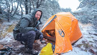 WINTER STORM CAMPING  SNOW  Heavy Rain  Strong Winds  THUNDER [upl. by Chatav52]