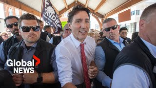 Trudeau swarmed by hostile crowd during event in Belleville Ont [upl. by Lozano]