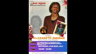 ONE WEEK CELEBRATION OF THE LATE MRS ELIZABETH OWORAE AGED 65 ON 11052024 IN GERMANY HAMBURG [upl. by Paulson812]