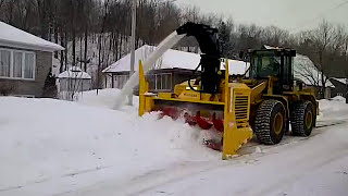 Larue D50 loadermounted snow blower snow removal demo [upl. by Ylellan578]