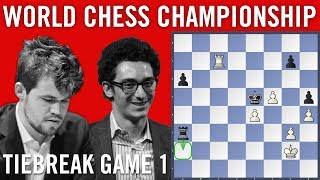 World Chess Championship 2018 Tiebreak Game 1 Magnus Carlsen vs Fabiano Caruana [upl. by Nekciv]