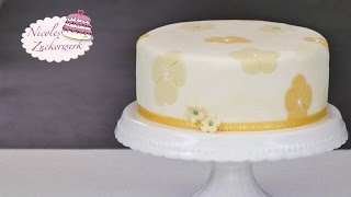 Einfache Fondanttorte mit Blumenmuster  Tutorial von Nicoles Zuckerwerk [upl. by Giwdul]