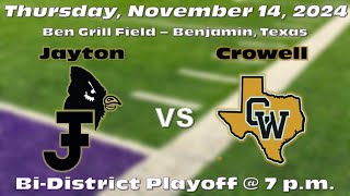 Jayton Jaybirds vs Crowell Wildcats  Ben Grill Field Benjamin Texas [upl. by Charleton]