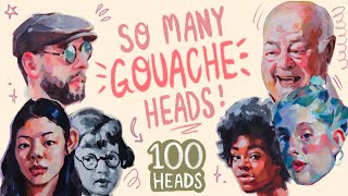 So Many Heads ✷ 100 Heads Challenge ✷ Gouache Portrait Painting [upl. by Schlenger]