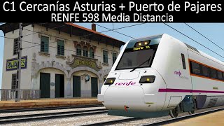 RENFE 598 Media Distancia  Cercanías C1 Asturias  Cruzando el puerto de Pajares  Open Rails [upl. by Myrt]