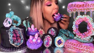 ASMR EDIBLE GEODE ROCKS QAURTZ CRYSTALS GEODE CAKE AMETHYSTS GEODE HONEYCOMB MUKBANG 먹방 [upl. by Deny]