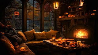 🍁Autumn Rain and Spooky Fireplace for a Haunted Night 🎃Creepy Halloween Ambience for Deep Sleep [upl. by Crescin]