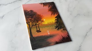 Easy way to paint a sunset lake  acrylic painting ideas shorts artvideo artideas paintingideas [upl. by Nojram]