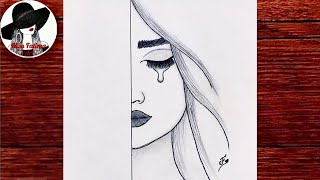 Very Easy Crying Girl Drawing  How To Draw A Sad Girl step by step [upl. by Nialb514]