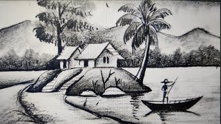 small village drawing step step [upl. by Lisan]