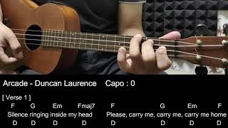 Arcade  Duncan Laurence  Ukulele Tutorial cover with Chords  Lyrics [upl. by Aicile]