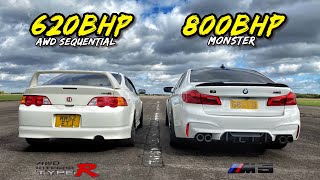 JAPANESE vs GERMAN 800HP BMW M5 vs 620HP AWD INTEGRA TYPE R [upl. by Huntley]