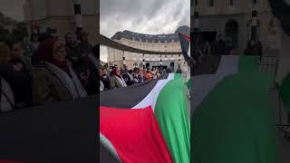 Palestine’s National Anthem is played at a solidarity protest with Gaza in Brussels Belgium [upl. by Ahsac403]