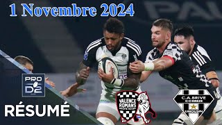 PRO D2  Résumé partie complète Valence Romans vs CA Brive  J9  Saison 20242025 [upl. by Sinoda180]