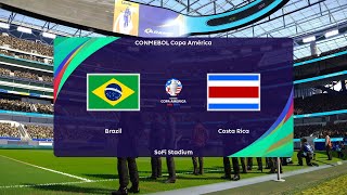 Brazil vs Costa Rica  2024 Copa América  Group D  SoFi Stadium  PES 2021 [upl. by Greenebaum]