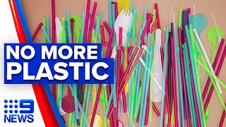 Singleuse plastics ban starts tomorrow  9 News Australia [upl. by Darbie]