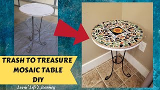 Trash to Treasure DIY Mosaic Table Tutorial [upl. by Analat]