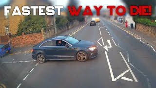 UNBELIEVABLE UK DASH CAMERAS  Brainless Lady Driver Turns Into Oncoming Traffic ROAD RAGE 77 [upl. by Atinek543]