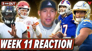 NFL Week 11 Reaction Chargers take down Bengals Bills hand Chiefs first loss  3 amp Out [upl. by Penni860]