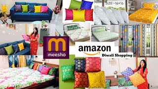 AMAZON amp MEESHO DIWALI MUST HAVE DECOR ITEMSHOME DECOR IDEAS BEDSHEET CUSHIONCOVERS CURTAINS [upl. by Fi595]