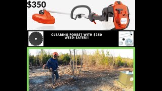 Forest Clearing with 350 weedeater trimmer and blade [upl. by Akihsar721]