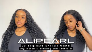 LACE WHERE UPGRADED SINGLE KNOT DEEP WAVE WIG INSTALL amp DEFINING CURLS TUTORIAL  ALIPEARL HAIR [upl. by Hoj]