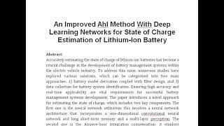 An Improved AhI Method With Deep Learning Networks for State of Charge Estimation of Lithium Ion Bat [upl. by Eceertal]