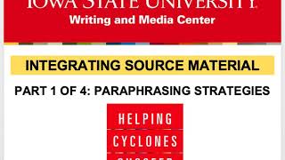 Integrating Source Material Part 1 Paraphrasing Strategies [upl. by Gilges15]