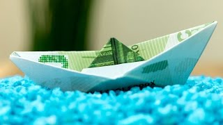 How to fold a MONEY ORIGAMI SHIP easy cash boat folding money gift [upl. by Monty]