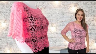 💖⭐⭐⭐💖BLUSA SOL 🌞A CROCHET PARTE 2 BONITA Y ELEGANTE GRANNYS CROCHET [upl. by Airebma]