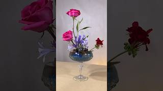 Ikebana Ideas Two Pink Roses and Geranium Flower Arrangement [upl. by Eugene376]