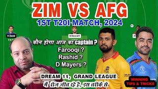 ZIM vs AFG Dream11 Analysis  ZIM vs AFG 1st T20 Dream11 Prediction Today Match  GL team today [upl. by Rimma584]