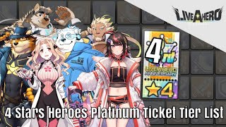 Live A Hero  4 Stars Heroes Tier List  4th Anniversary Platinum Tickets [upl. by Daven]